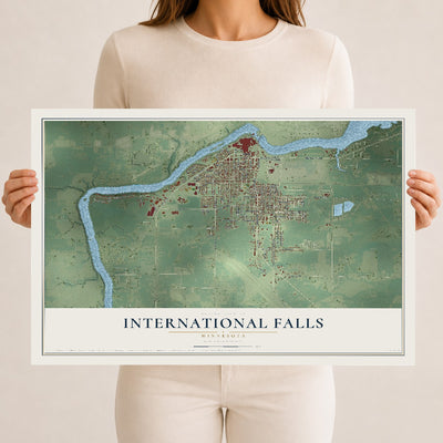 Map of International Falls, Minnesota, 12 x 18 inch unframed archival matte print