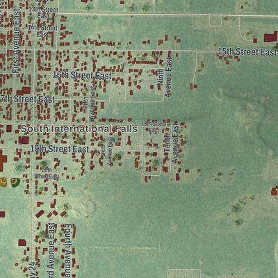 Second close-up of the map of International Falls, Minnesota print showing more streets and buildings