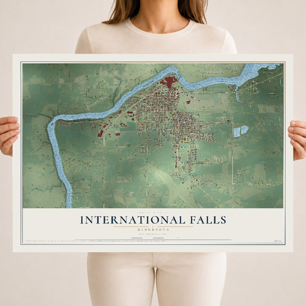 Map of International Falls, Minnesota, 18 x 24 inch unframed archival matte print
