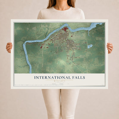 Map of International Falls, Minnesota, 24 x 36 inch unframed archival matte print