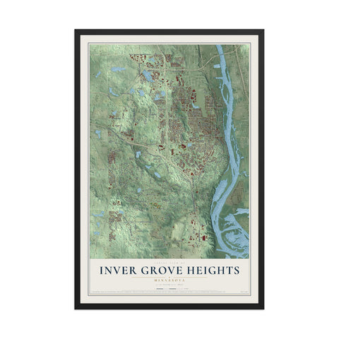 Map of Inver Grove Heights, Minnesota, 12 x 18 inch print in a black wood frame