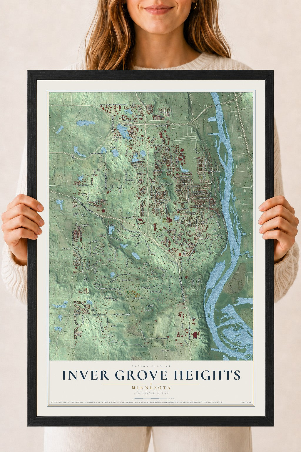 Map of Inver Grove Heights, Minnesota, 18 x 24 inch print in a black wood frame