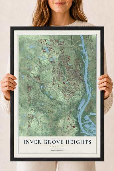 Map of Inver Grove Heights, Minnesota, 18 x 24 inch print in a black wood frame