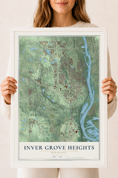Map of Inver Grove Heights, Minnesota, 18 x 24 inch print in a white wood frame