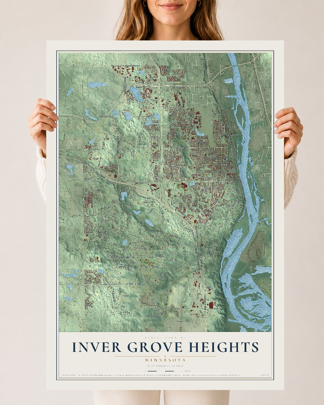 Map of Inver Grove Heights, Minnesota, 24 x 36 inch unframed archival matte print