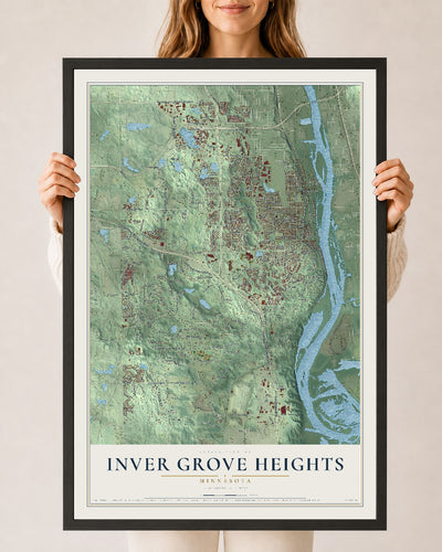 Map of Inver Grove Heights, Minnesota, 24 x 36 inch print in a black wood frame