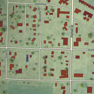 Close-up of the map of Iona, Minnesota print showing street and building detail