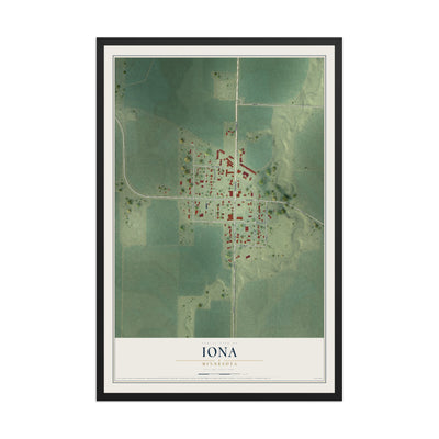 Map of Iona, Minnesota, 12 x 18 inch print in a black wood frame