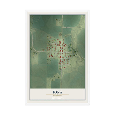 Map of Iona, Minnesota, 12 x 18 inch print in a white wood frame