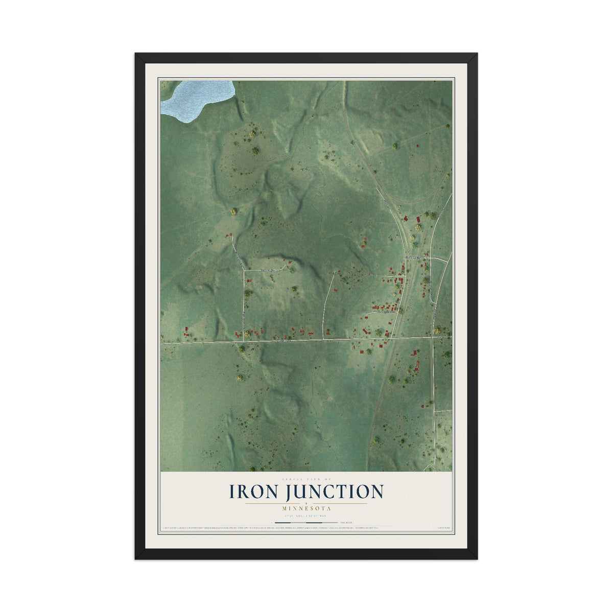 Map of Iron Junction, Minnesota, 12 x 18 inch print in a black wood frame