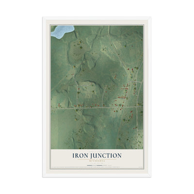 Map of Iron Junction, Minnesota, 12 x 18 inch print in a white wood frame