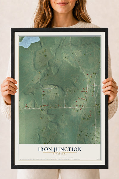 Map of Iron Junction, Minnesota, 18 x 24 inch print in a black wood frame