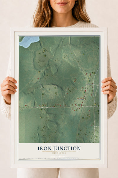 Map of Iron Junction, Minnesota, 18 x 24 inch print in a white wood frame