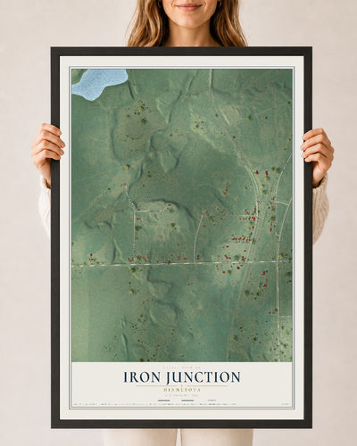 Map of Iron Junction, Minnesota, 24 x 36 inch print in a black wood frame