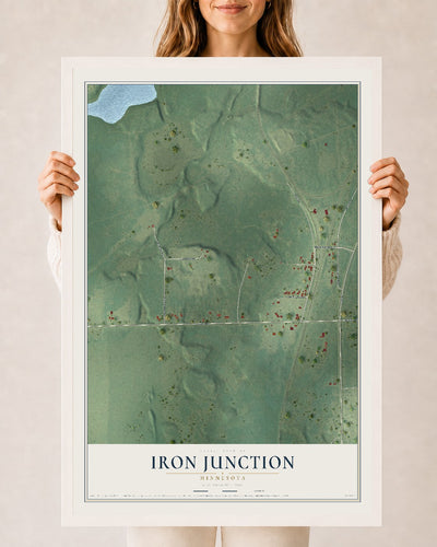 Map of Iron Junction, Minnesota, 24 x 36 inch print in a white wood frame