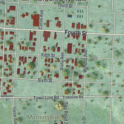 Second close-up of the map of Ironton, Minnesota print showing more streets and buildings
