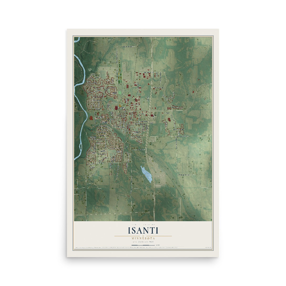 Map of Isanti, Minnesota, 12 x 18 inch unframed archival matte print