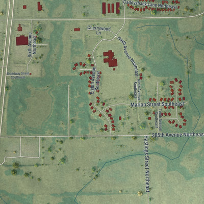 Second close-up of the map of Isanti, Minnesota print showing more streets and buildings