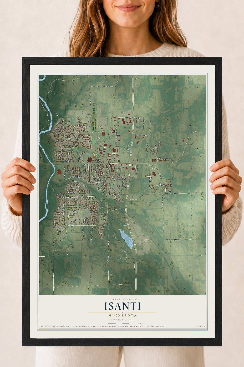 Map of Isanti, Minnesota, 18 x 24 inch print in a black wood frame