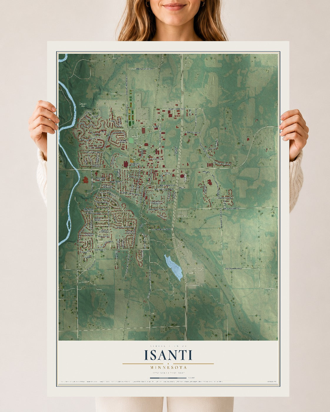 Map of Isanti, Minnesota, 24 x 36 inch unframed archival matte print