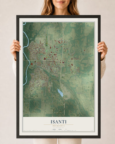 Map of Isanti, Minnesota, 24 x 36 inch print in a black wood frame
