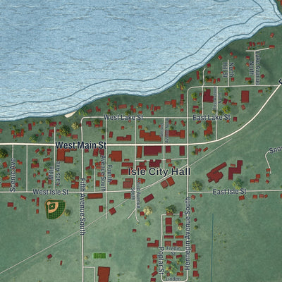 Close-up of the map of Isle, Minnesota print showing street and building detail