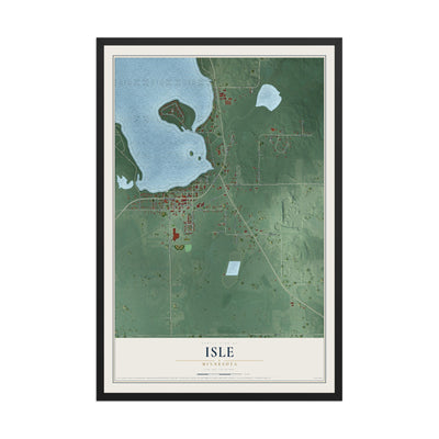 Map of Isle, Minnesota, 12 x 18 inch print in a black wood frame