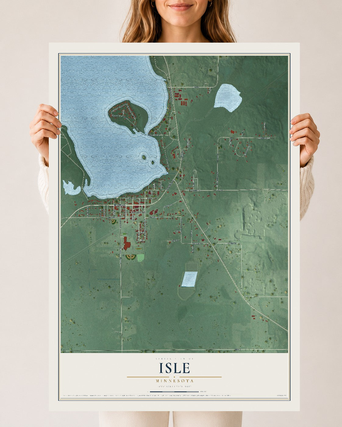 Map of Isle, Minnesota, 24 x 36 inch unframed archival matte print