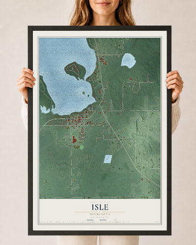 Map of Isle, Minnesota, 24 x 36 inch print in a black wood frame