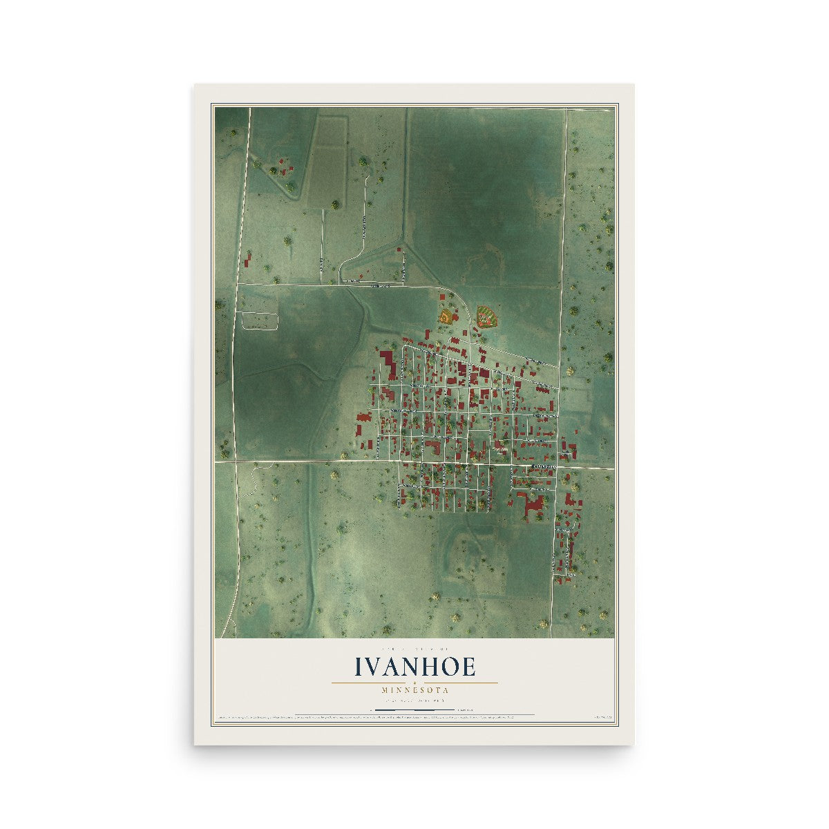 Map of Ivanhoe, Minnesota, 12 x 18 inch unframed archival matte print
