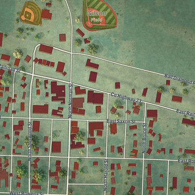Close-up of the map of Ivanhoe, Minnesota print showing street and building detail