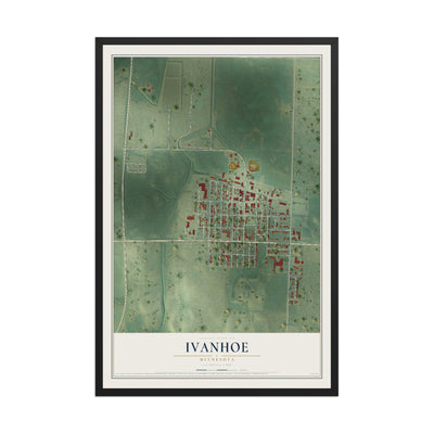 Map of Ivanhoe, Minnesota, 12 x 18 inch print in a black wood frame