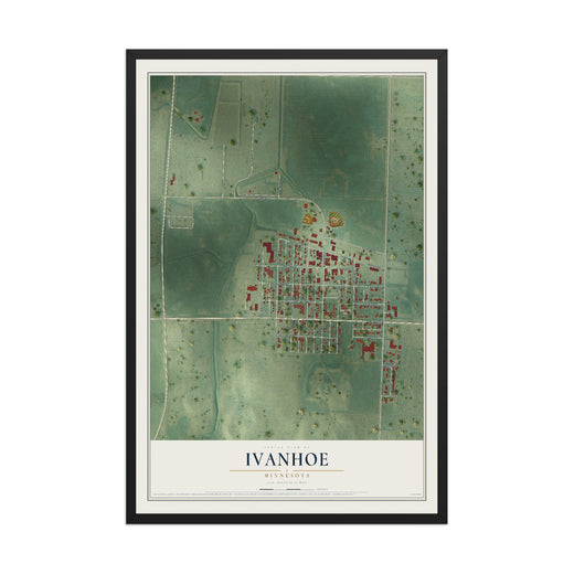 Map of Ivanhoe, Minnesota, 12 x 18 inch print in a black wood frame