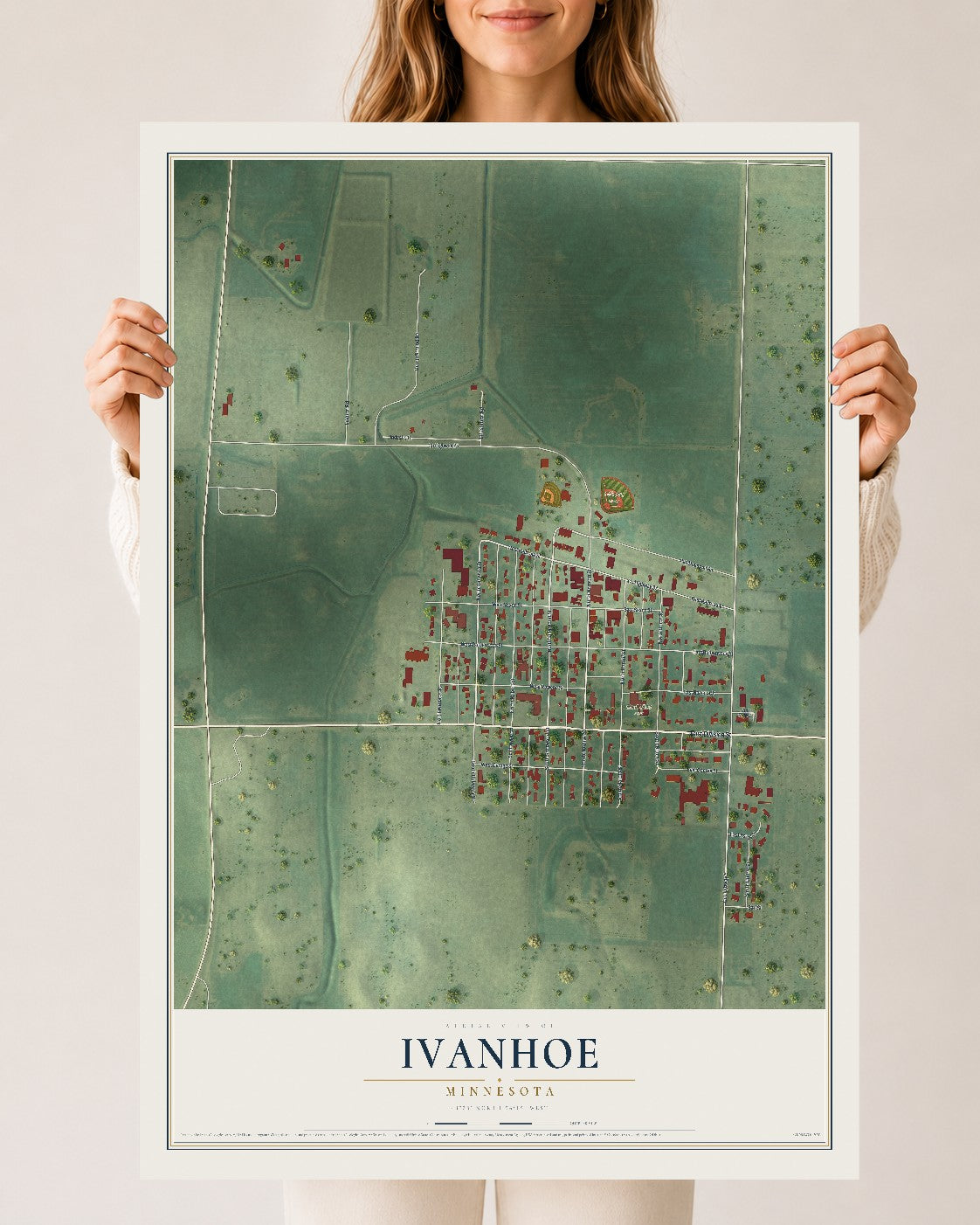 Map of Ivanhoe, Minnesota, 24 x 36 inch unframed archival matte print