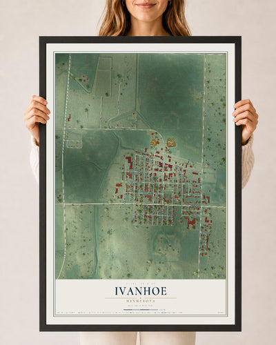 Map of Ivanhoe, Minnesota, 24 x 36 inch print in a black wood frame