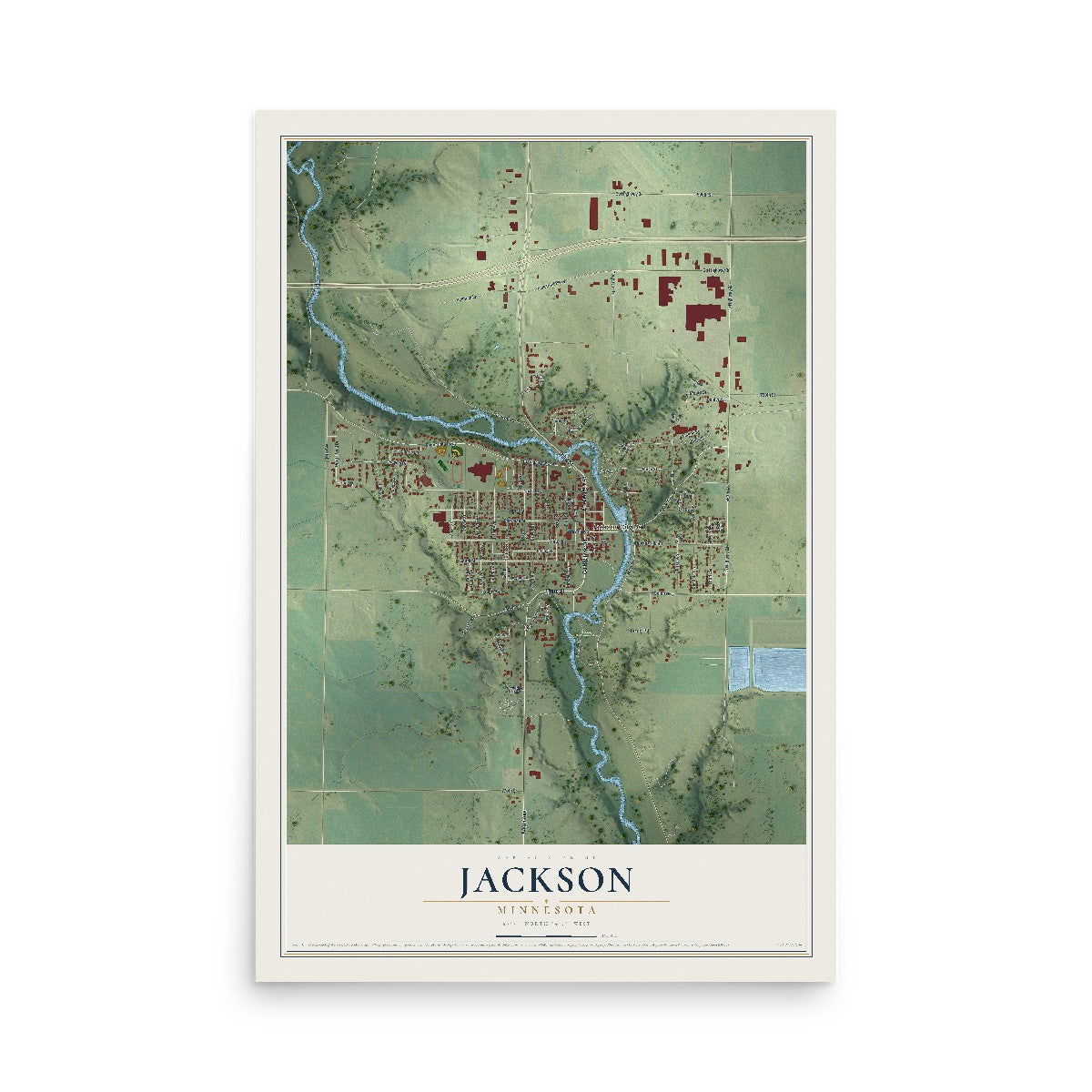 Map of Jackson, Minnesota, 12 x 18 inch unframed archival matte print