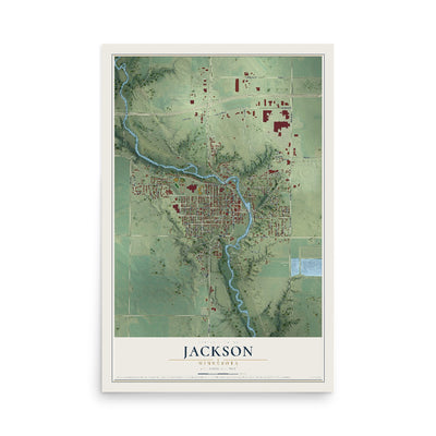 Map of Jackson, Minnesota, 12 x 18 inch unframed archival matte print