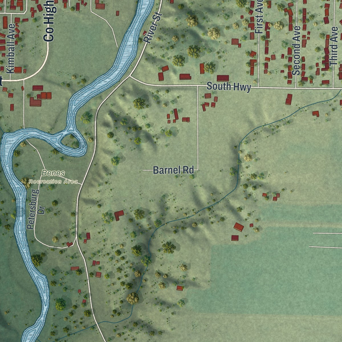 Second close-up of the map of Jackson, Minnesota print showing more streets and buildings