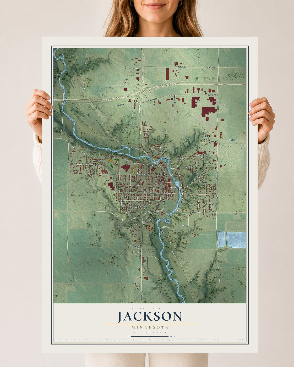 Map of Jackson, Minnesota, 24 x 36 inch unframed archival matte print