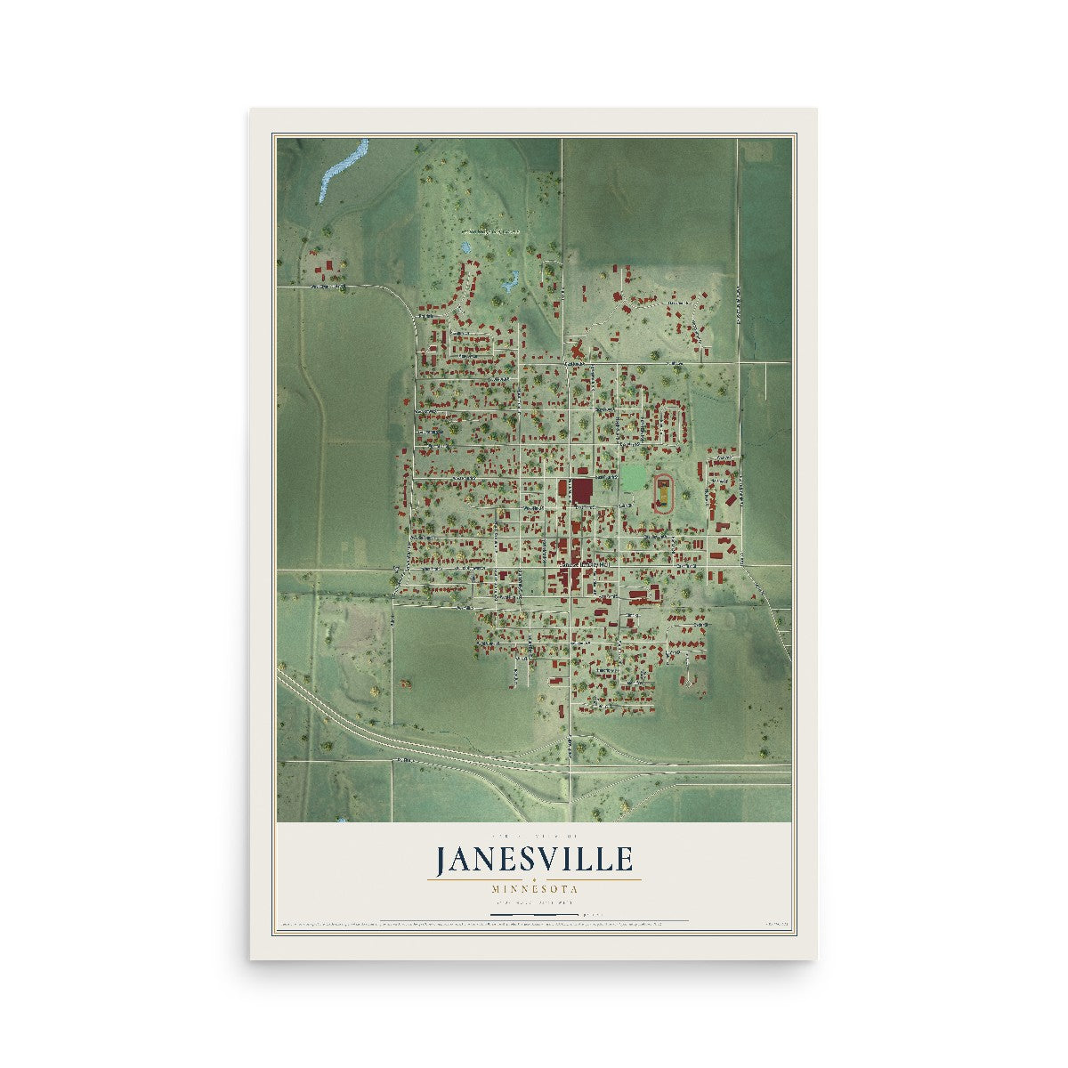 Map of Janesville, Minnesota, 12 x 18 inch unframed archival matte print