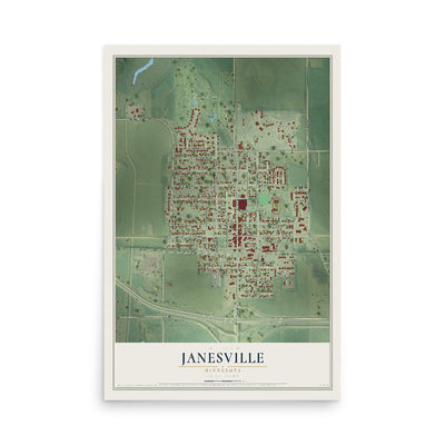 Map of Janesville, Minnesota, 12 x 18 inch unframed archival matte print