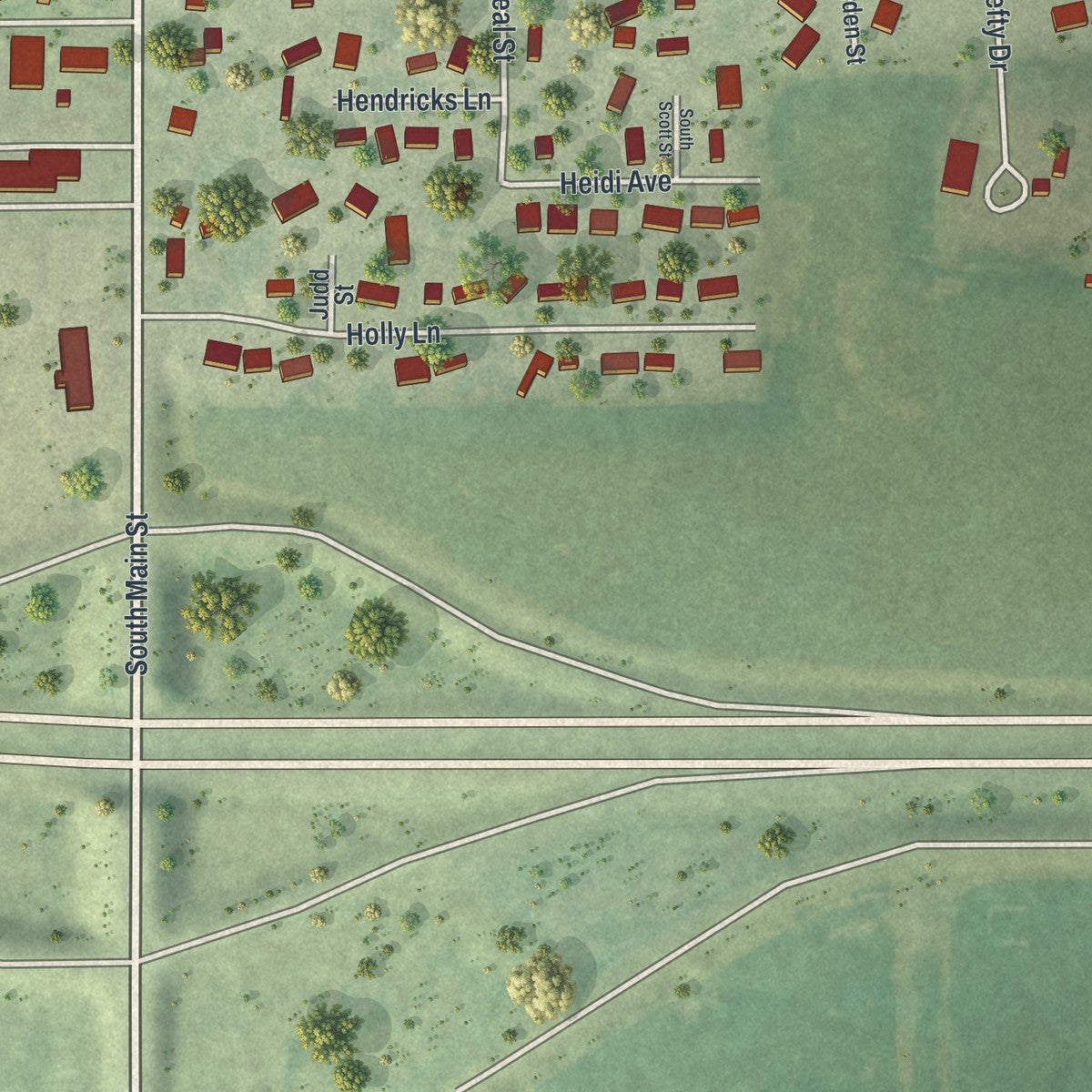 Second close-up of the map of Janesville, Minnesota print showing more streets and buildings
