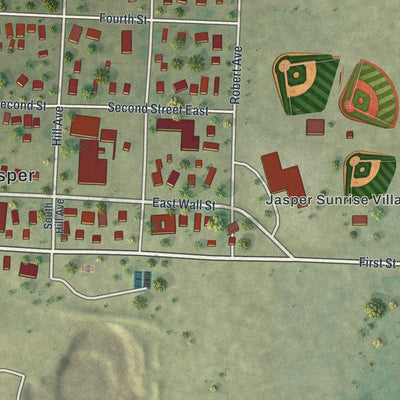 Second close-up of the map of Jasper, Minnesota print showing more streets and buildings