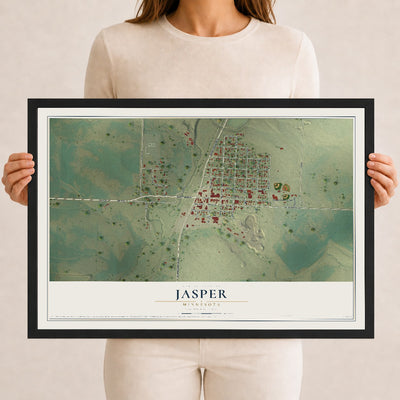 Map of Jasper, Minnesota, 12 x 18 inch print in a black wood frame