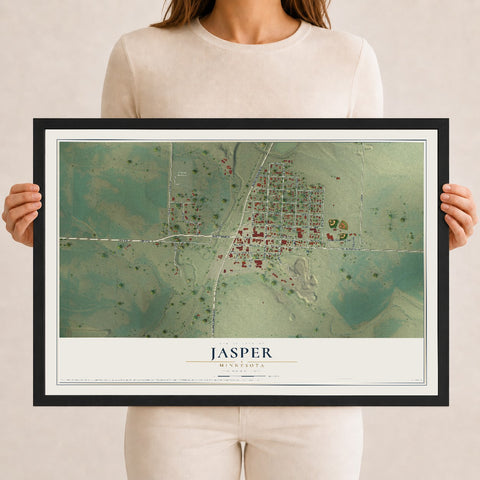 Map of Jasper, Minnesota, 12 x 18 inch print in a black wood frame