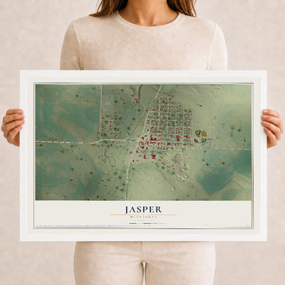 Map of Jasper, Minnesota, 12 x 18 inch print in a white wood frame