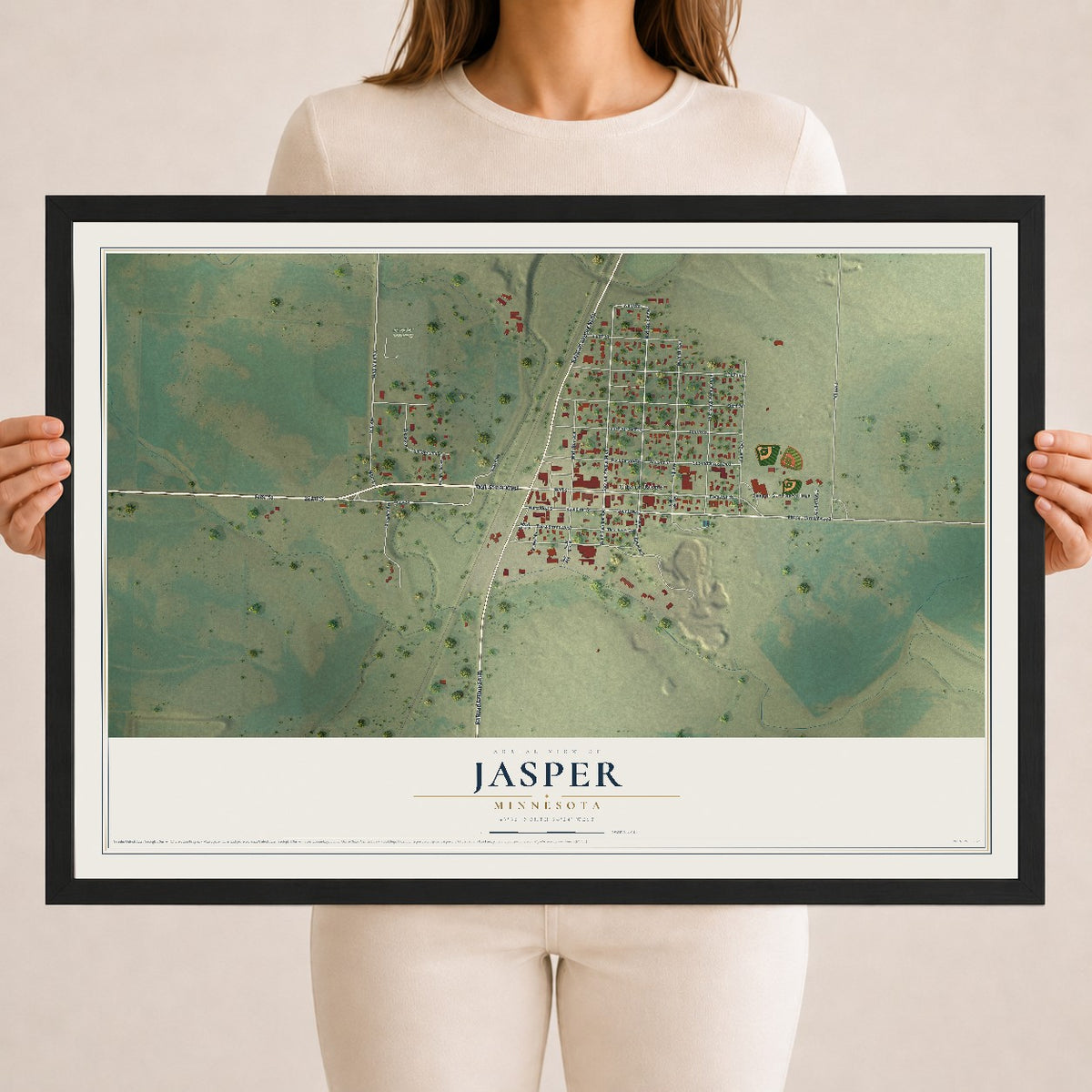 Map of Jasper, Minnesota, 18 x 24 inch print in a black wood frame