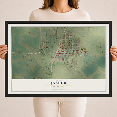 Map of Jasper, Minnesota, 18 x 24 inch print in a black wood frame