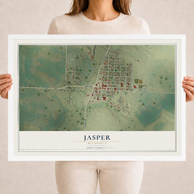 Map of Jasper, Minnesota, 18 x 24 inch print in a white wood frame
