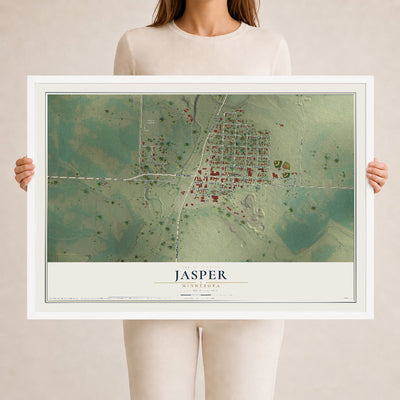 Map of Jasper, Minnesota, 24 x 36 inch print in a white wood frame